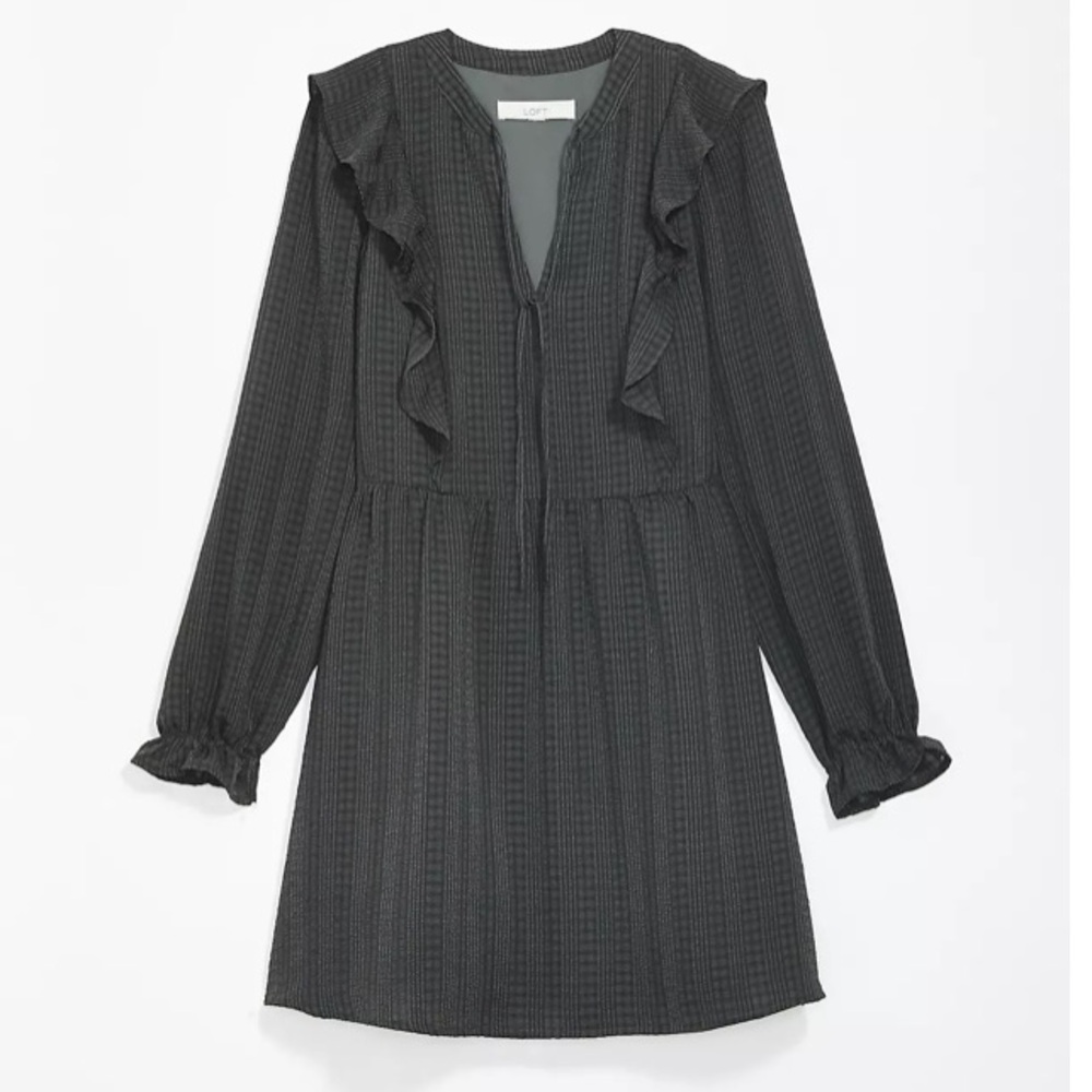 LOFT Ann Taylor NEW Ruffle Baby Doll Swing Dress L $120 Retail NWT green holiday